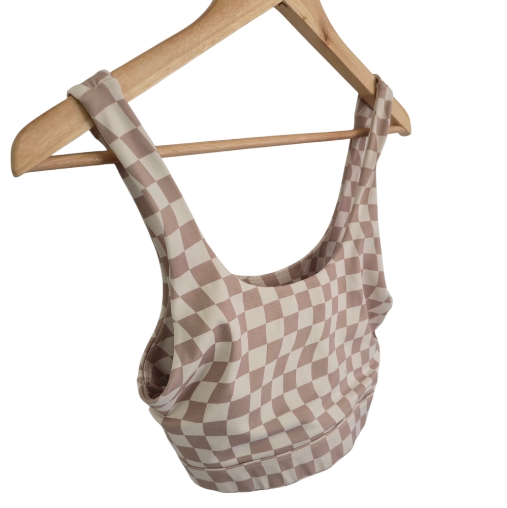 Wilo The Label Sports Bra Wave Check Print Beige Tan Size Small - Picture 6 of 17